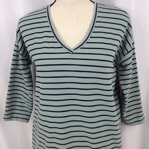 J Jill Pima Cotton Pullover Dress Womens Size Small Seafoam Striped Pockets - Picture 5 of 11